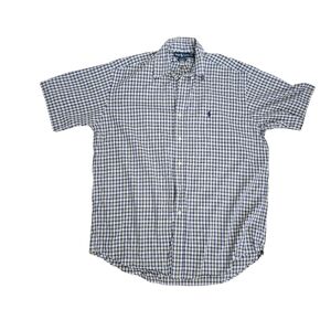 RL Ralph Lauren Blake Medium Button Down Shirt Mens Short Sleeve Checkered Blue‎